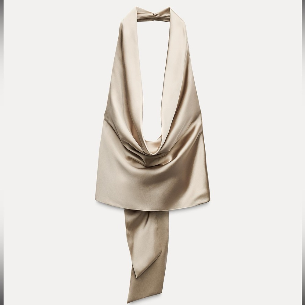 Draped Satin Effect Halter Top
